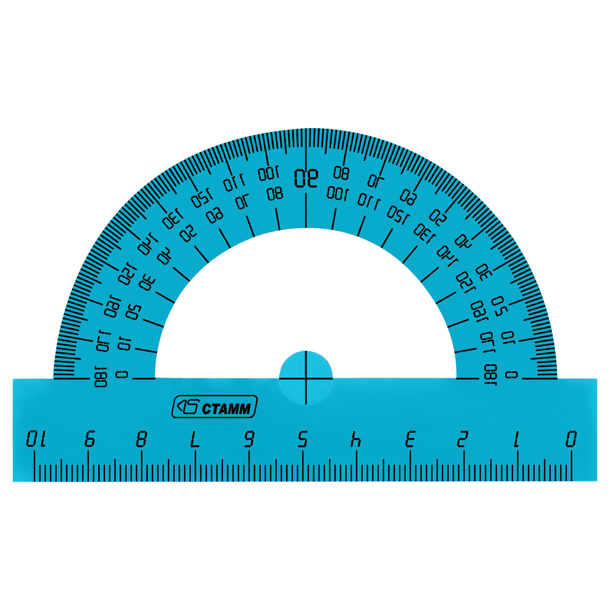 Транспортир 10см, 180° СТАММ, полистирол, прозрачный тонированный