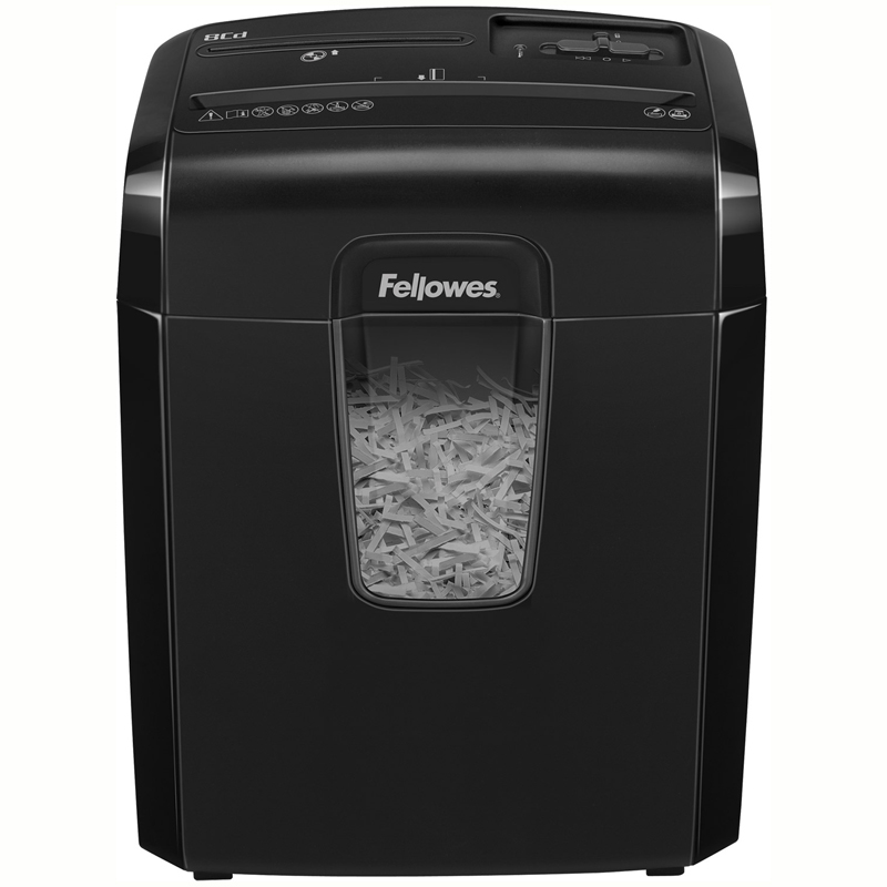 Уничтожитель документов Fellowes FS-46921 8CD, 4 ур.секр., 4*35мм, 8 листов, 15л, скрепки,скобы, CD, карты