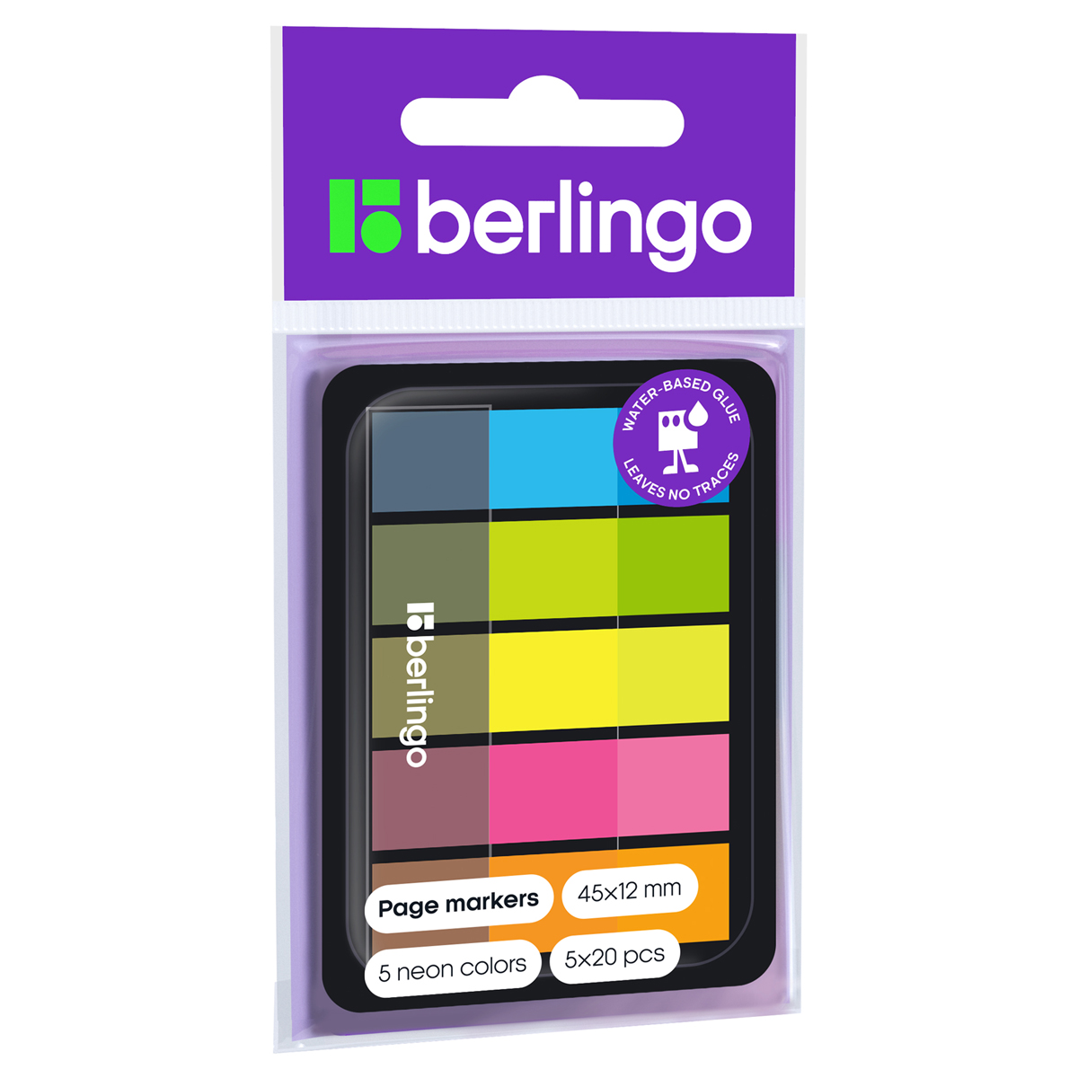 Флажки-закладки Berlingo, 45*12мм, 20л*5 неоновых цветов, в диспенсере