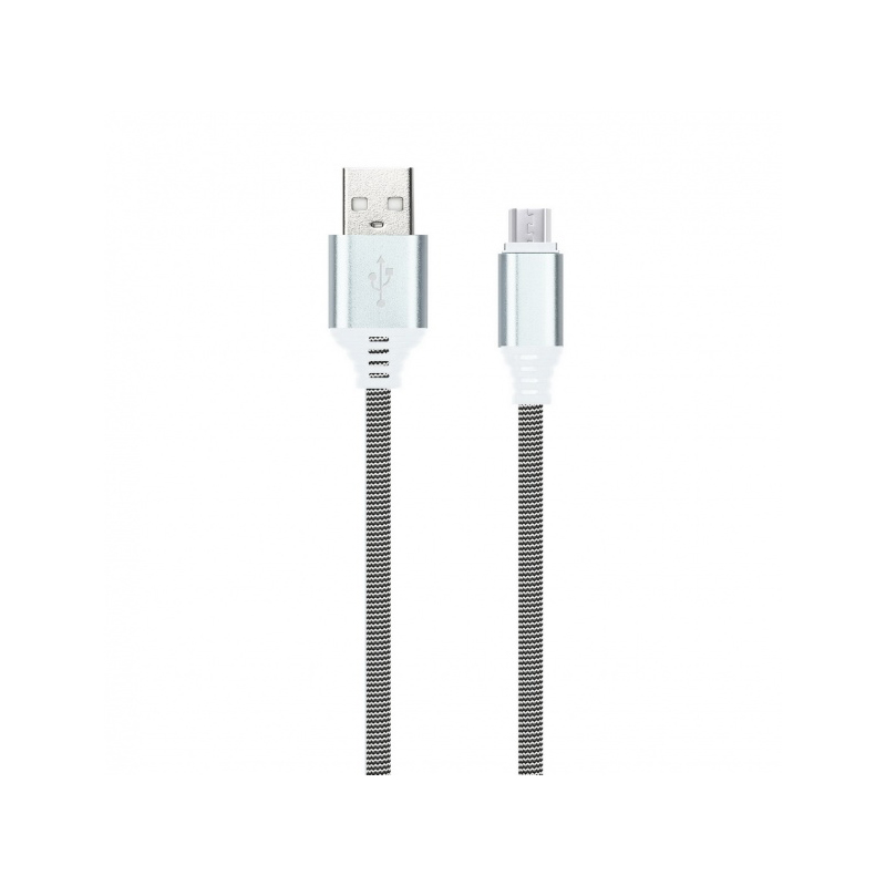 Кабель Smartbuy iK-12NS, USB2.0 (A) - microUSB (B), в оплетке, 2A output, 1м, белый, черный