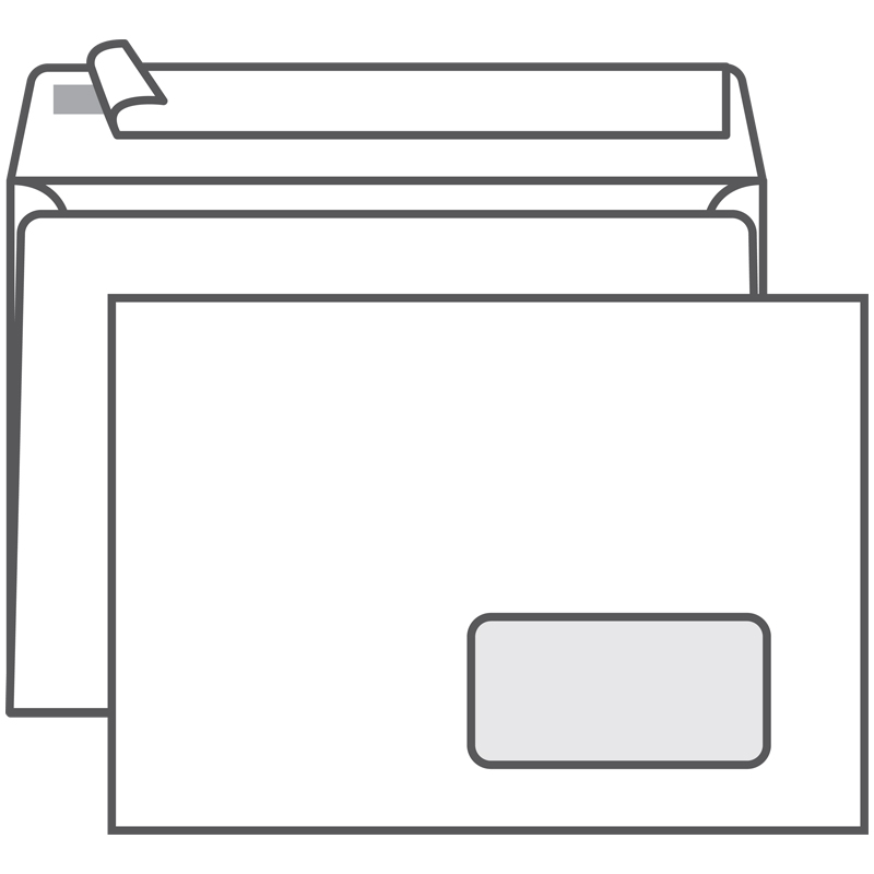 Конверт C5, Ряжская печатная фабрика, 162*229мм, б/подсказа, с прав. окном, отр. лента