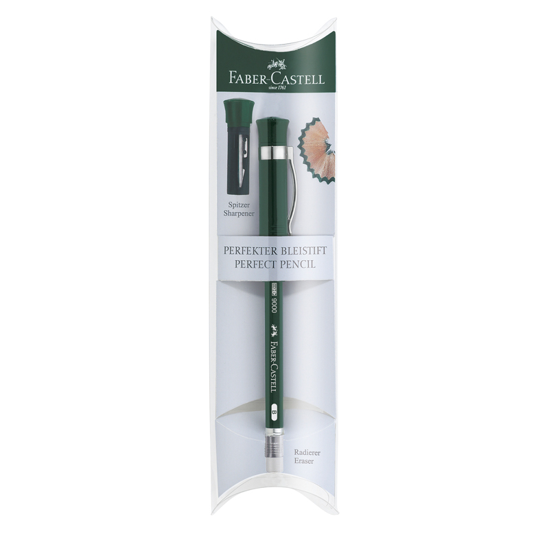 Карандаш ч/г Faber-Castell "Castell 9000" B, заточ., с ластиком и колпачком-точилкой, пластиковый футляр