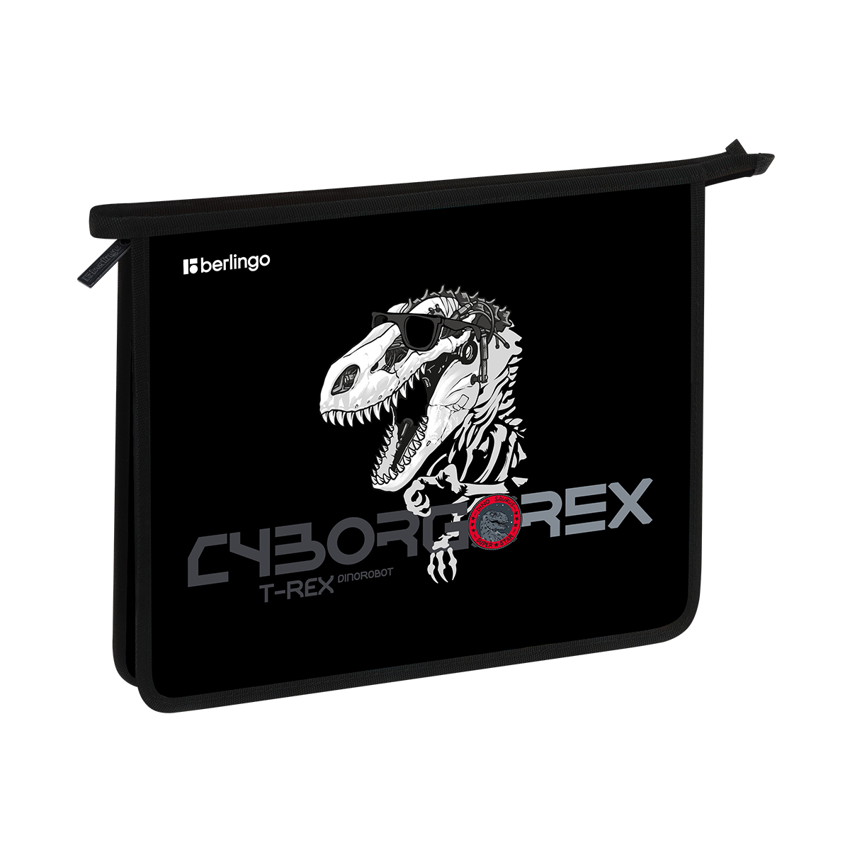 Папка для тетрадей 1 отделение, А5 Berlingo "T-REX", 240*205*40мм, пластик, на молнии