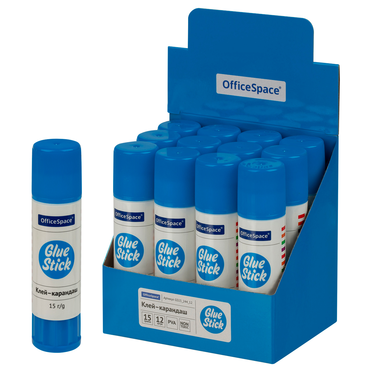 Клей-карандаш OfficeSpace, 15г, дисплей, ПВА_1