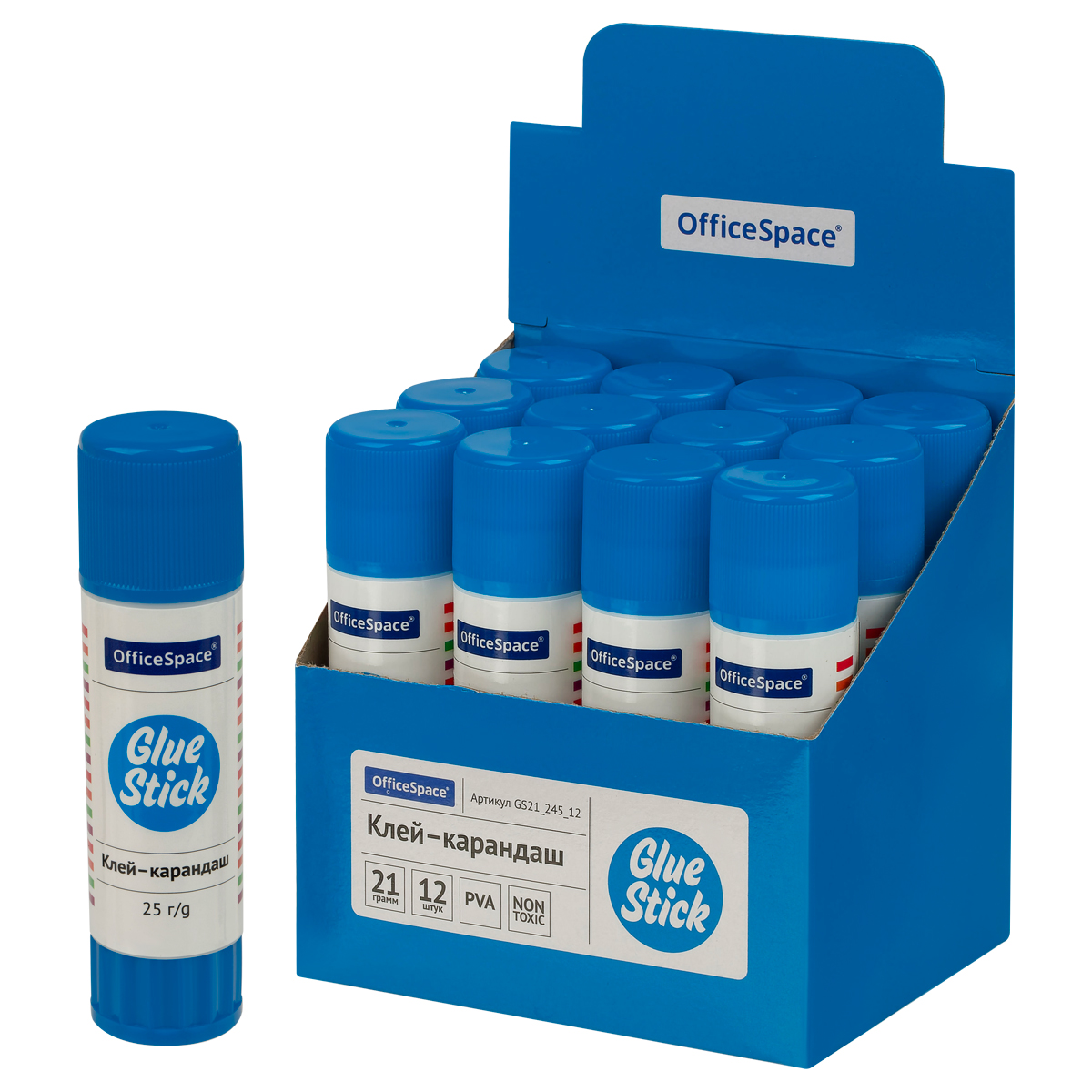 Клей-карандаш OfficeSpace, 21г, дисплей, ПВА