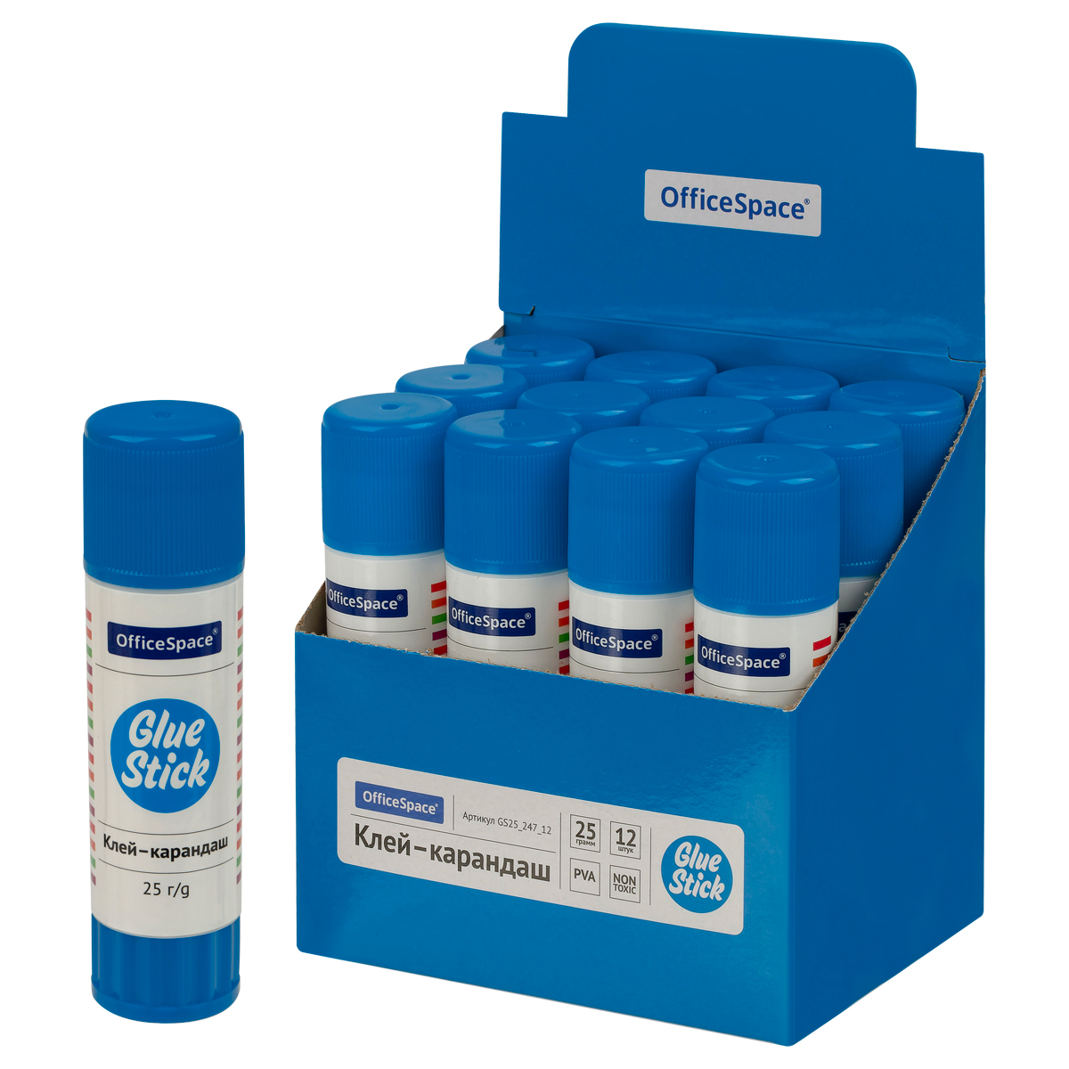 Клей-карандаш OfficeSpace, 25г, дисплей, ПВА