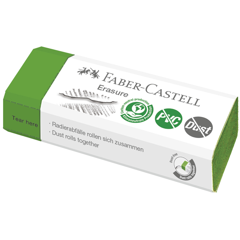 купить Ластик Faber-Castell "Erasure" PVC-Free & Dust-Free, прямоугольный, картонный футляр, 63*22*13мм, светло-зеленый в Тамбове