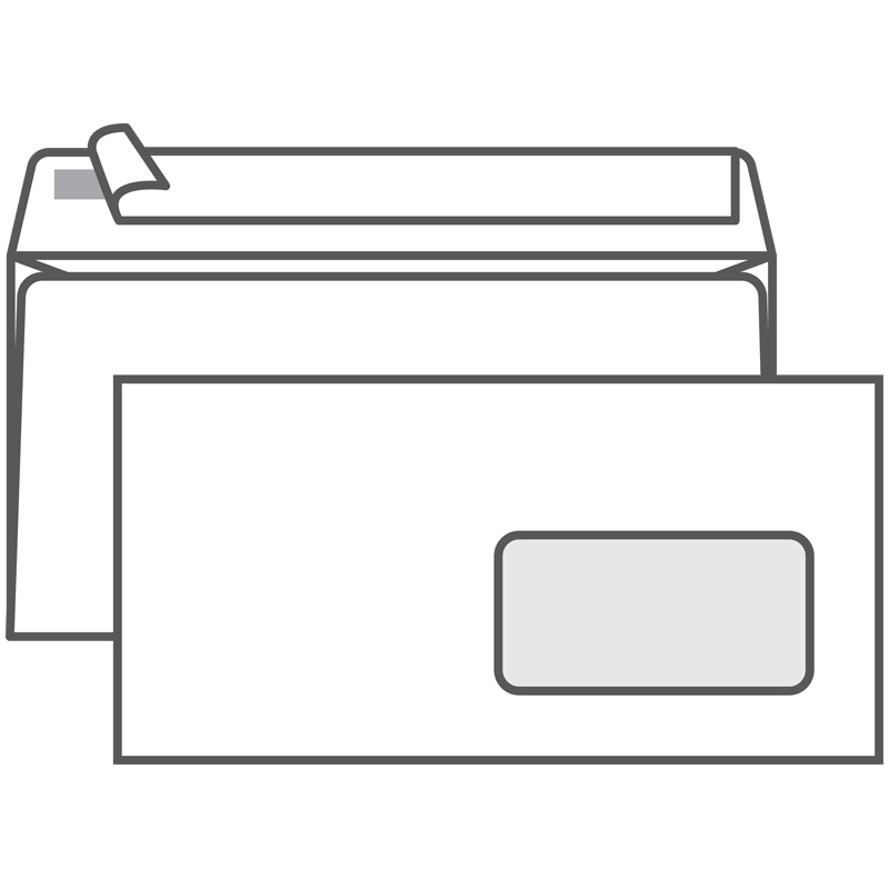 Конверт E65, Ряжская печатная фабрика, 110*220мм, б/подсказа, с прав. окном, отр. лента