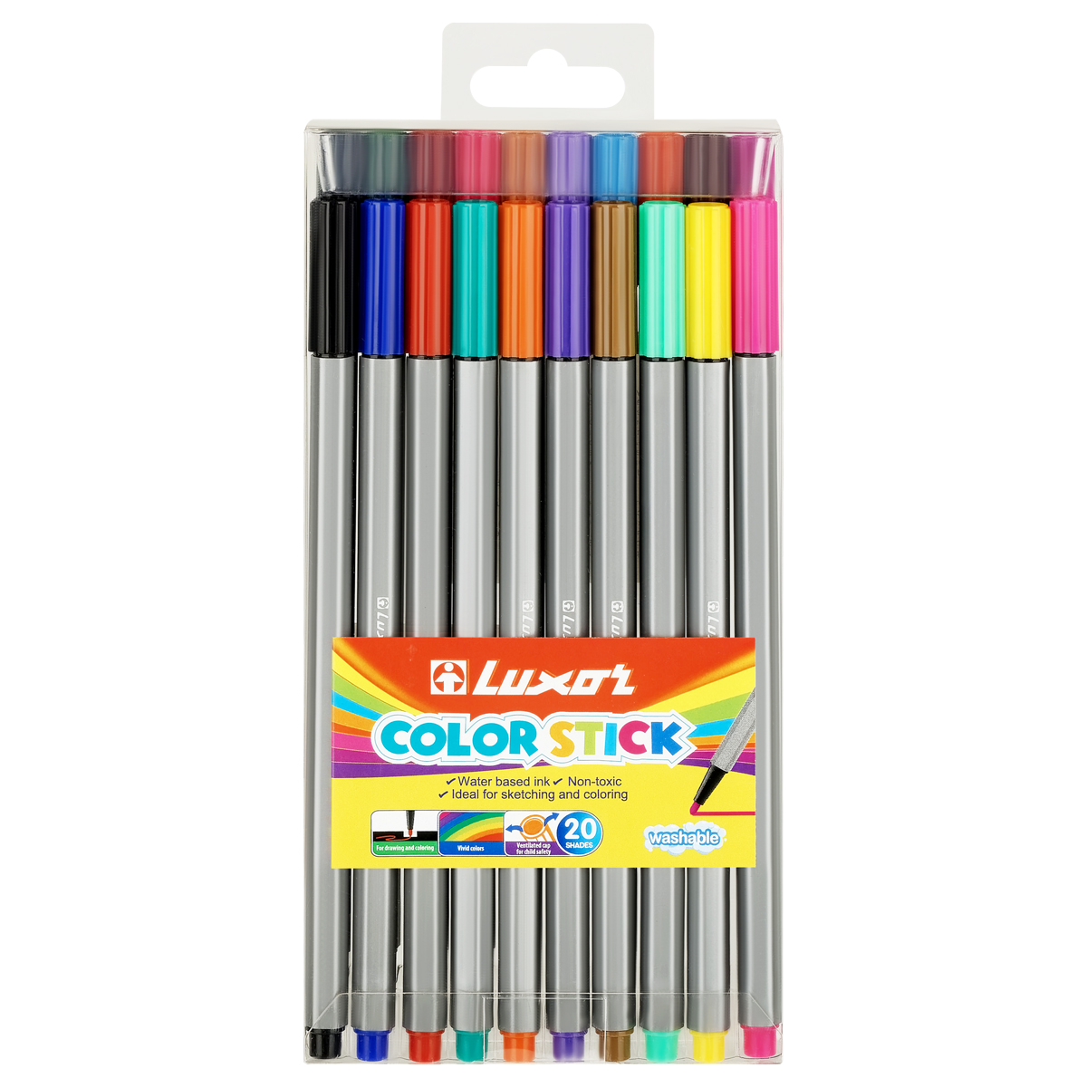 Фломастеры Luxor "Color Stick", 20цв., смываемые, ПВХ, европодвес