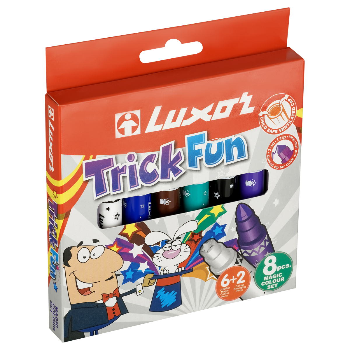 Фломастеры Luxor "Trick Fun ", меняющие цвет, утолщенные, 06цв.+2, 8шт., картон, европодвес