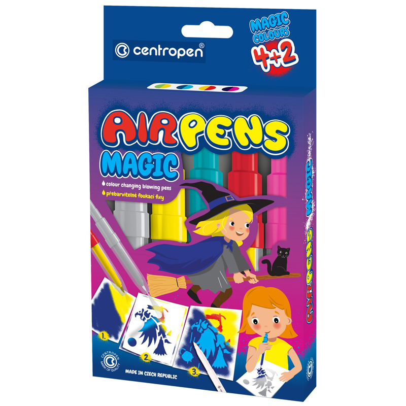 Фломастеры воздушные Centropen "AirPens Magic", 04цв.+2, картон. упаковка, европодвес