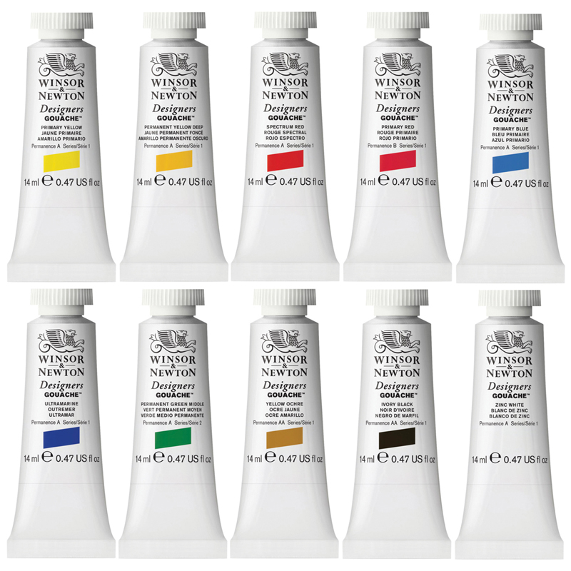 Гуашь художественная Winsor&Newton "Designers Gouache", Intro Set 10 цветов, 14мл, туба, картон. упаковка