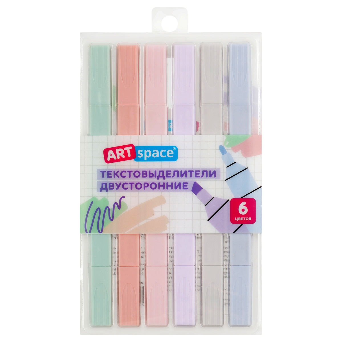 Набор текстовыделителей двусторонних ArtSpace "Thin trace", 06цв., пастельные цвета, 1/1-3мм, ПВХ бокс с подложкой, европодвес Набор текстовыделителей двусторонних ArtSpace "Thin trace", 06цв., пастельные цвета, 1/1-3мм, ПВХ бокс с подложкой, европодвес