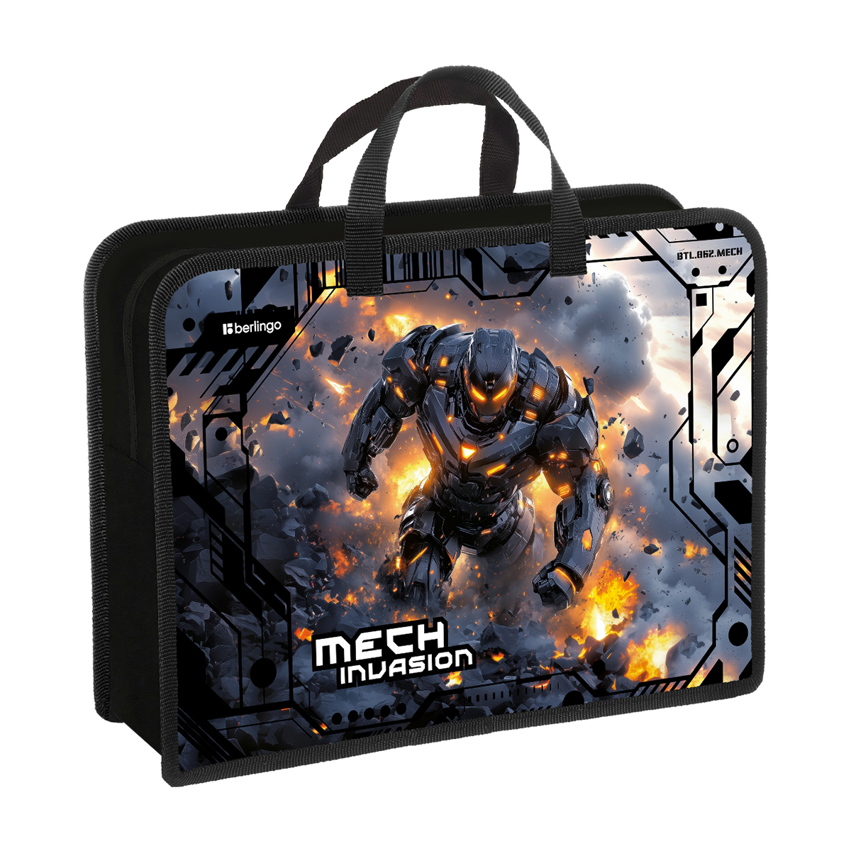 Папка с ручками 1 отделение, А4 Berlingo "Mech Invasion", 340*245*100мм, пластик, на молнии