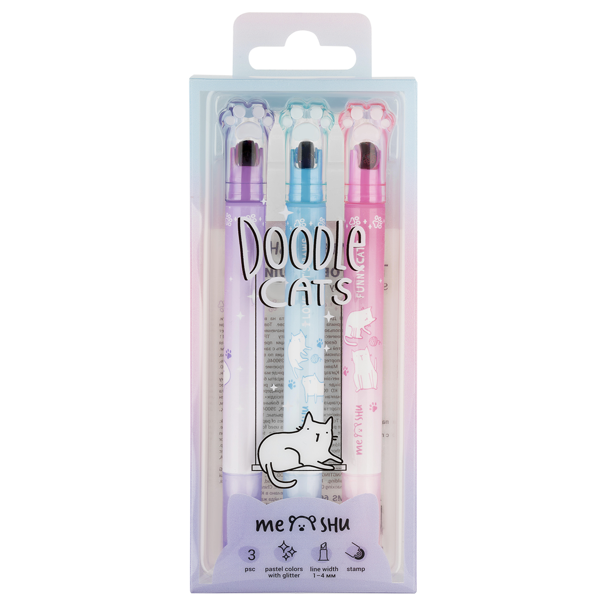 Набор текстовыделителей MESHU "Sweet infinity" со штампом, 03цв., пастельные цвета с глиттером, 1-4 мм, ПВХ бокс с европодвесом Набор текстовыделителей MESHU "Sweet infinity" со штампом, 03цв., пастельные цвета с глиттером, 1-4 мм, ПВХ бокс с европодвесом