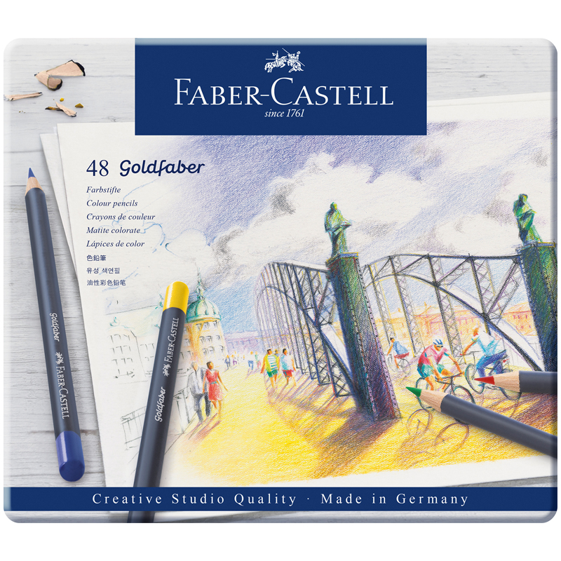 купить Карандаши цветные Faber-Castell "Goldfaber", 48цв., круглые, заточен., метал. коробка в Тамбове