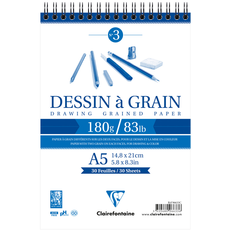    30., 5 Clairefontaine  Dessin a grain ,  , , 180/2 (96633C)