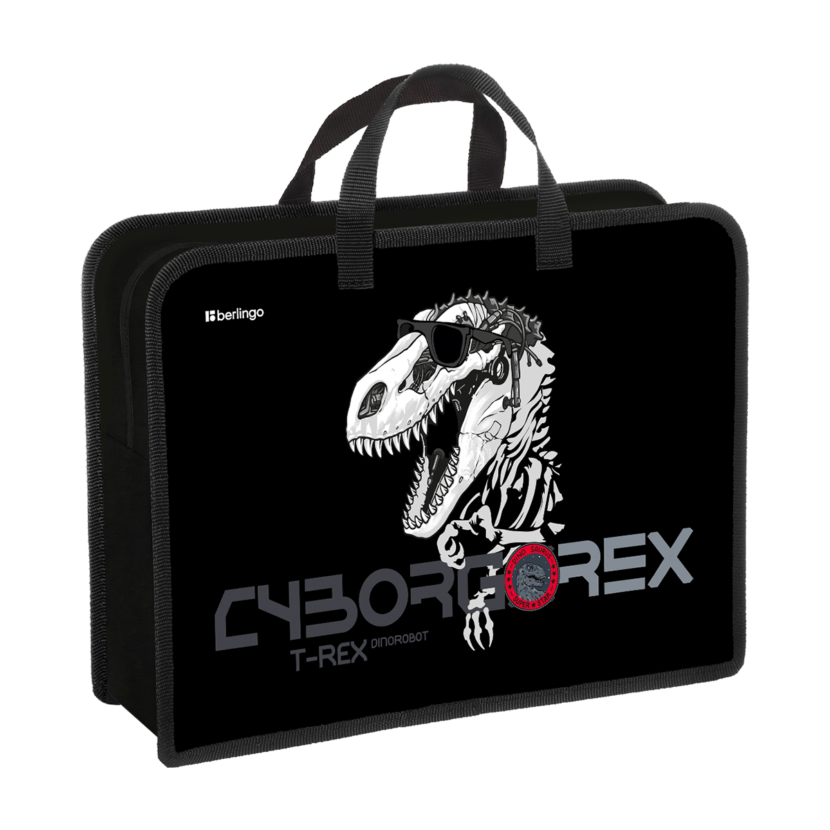 Папка с ручками 1 отделение, А4 Berlingo "T-REX", 340*245*100мм, пластик, на молнии