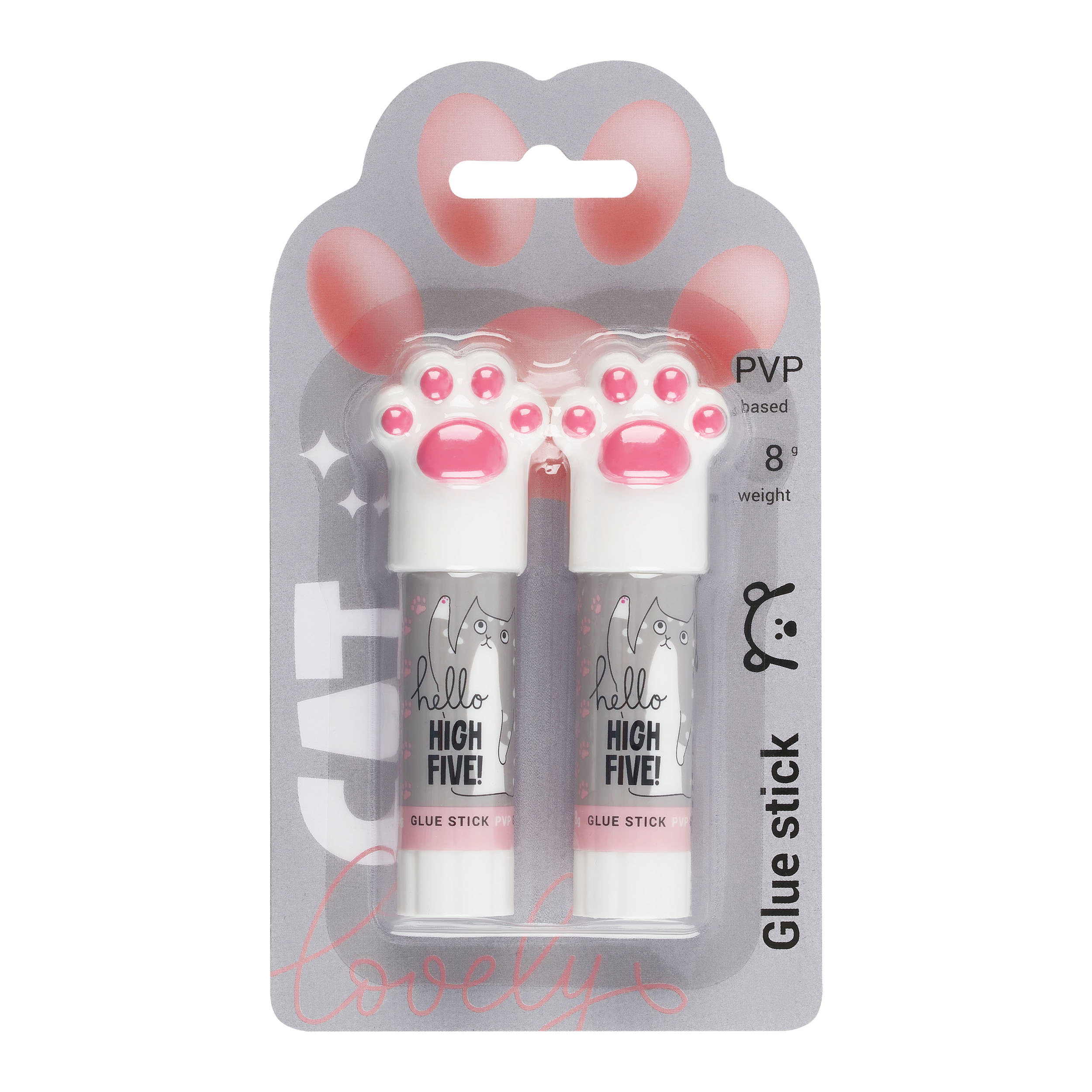 Набор клей-карандаш MESHU с топпером "Paw", 8г, 2шт в блистере, ПВП, белый