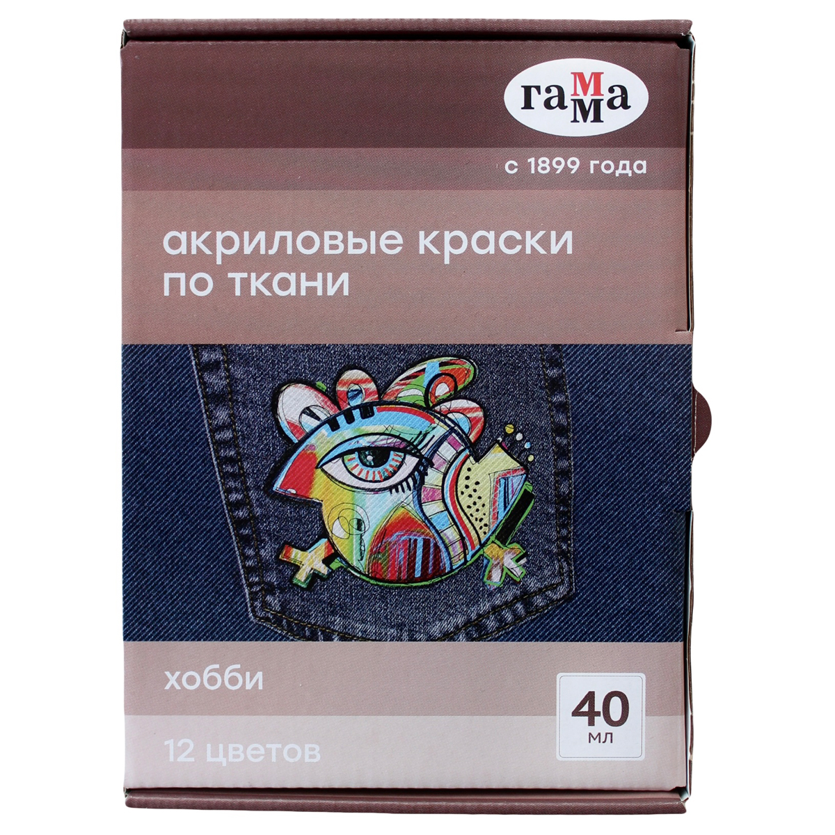 Краски по ткани акриловые Гамма "Хобби", 12 цветов, 40мл, картон. упаковка