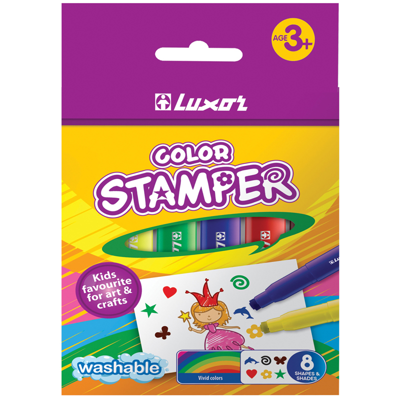 купить Фломастеры-штампы Luxor "Color Stamper", 08цв., смываемые, картон, европодвес в Тамбове