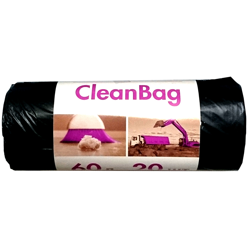 Мешки для мусора  60л КБ "CleanBag" ПНД, 58*66см, 17мкм, 20шт., черные, в рулоне