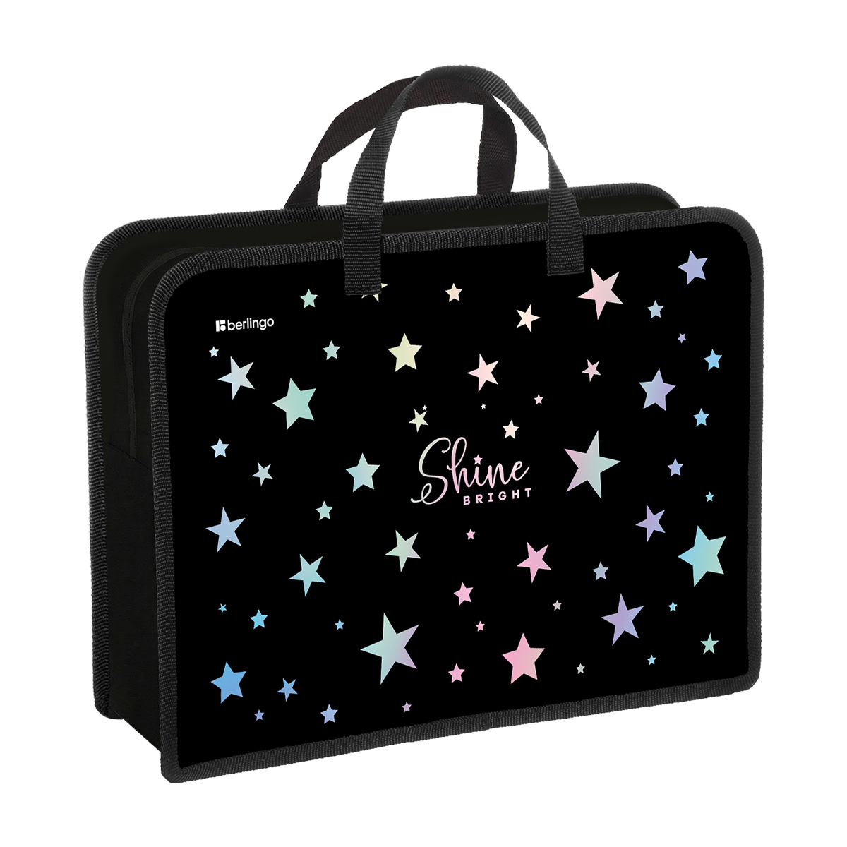 Папка с ручками 1 отделение, А4 Berlingo "Shine", 340*245*100мм, пластик, на молнии