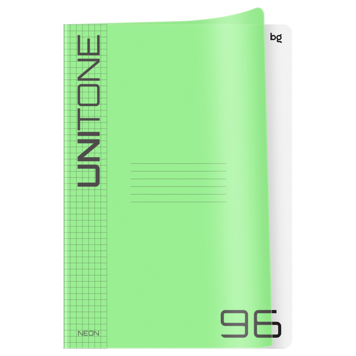 Тетрадь 96л., А4 клетка BG "UniTone. Neon", пластиковая обложка, неон салатовый
