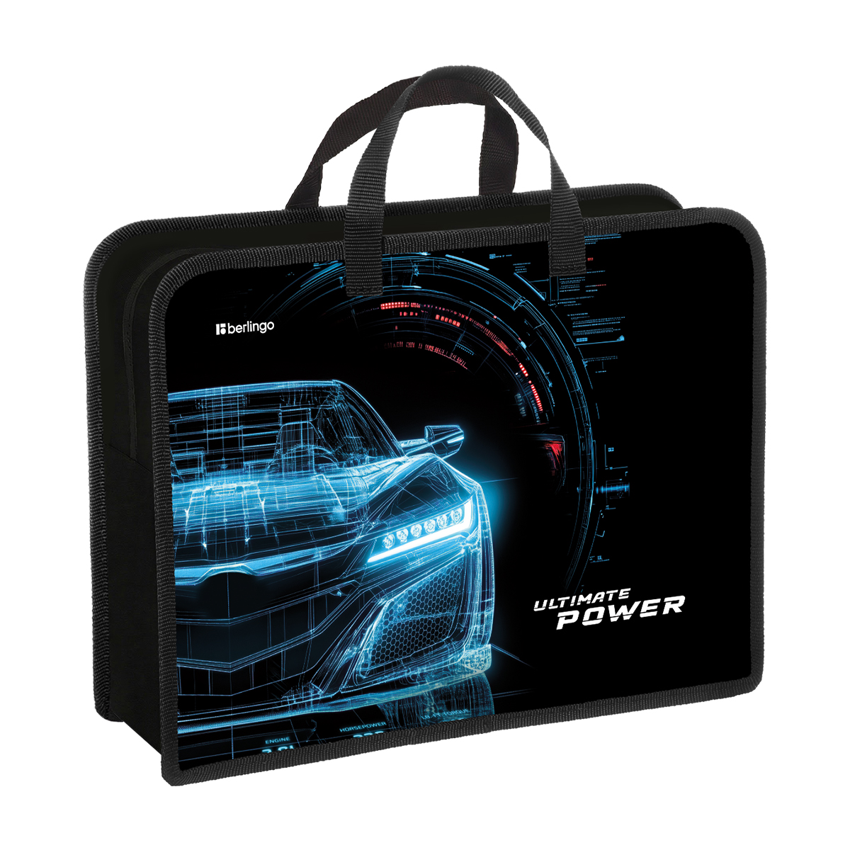Папка с ручками 1 отделение, А4 Berlingo "Ultimate power", 340*245*100мм, пластик, на молнии