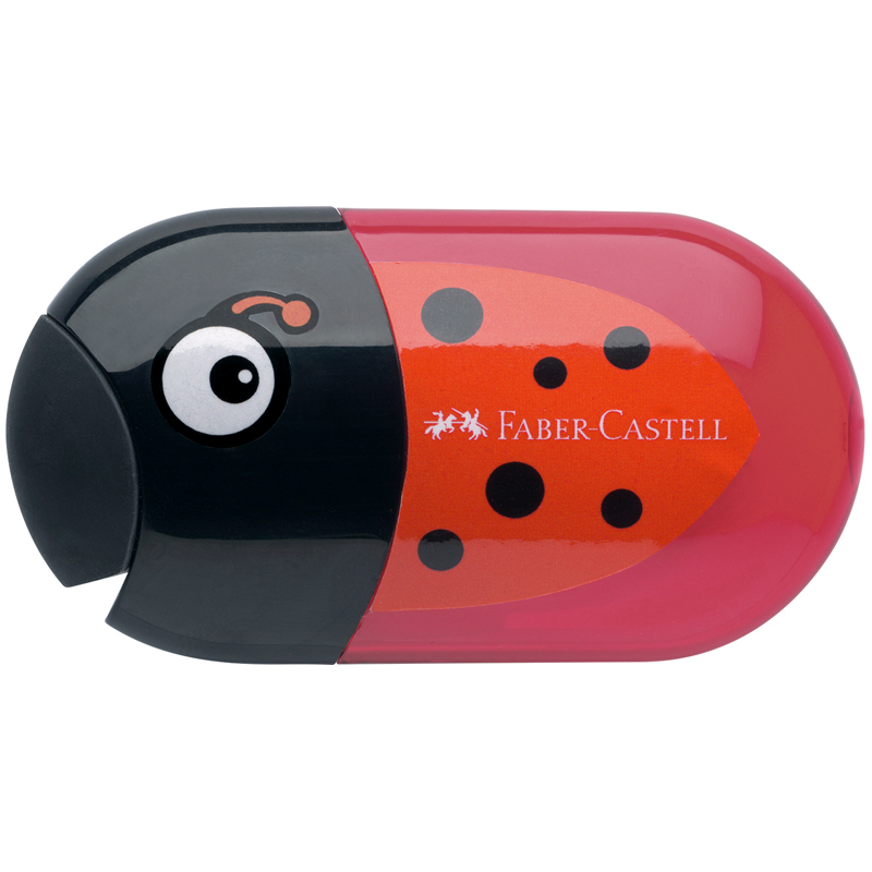 купить Точилка пластиковая с ластиком Faber-Castell "Ladybug" 2 отверстия, контейнер в Тамбове