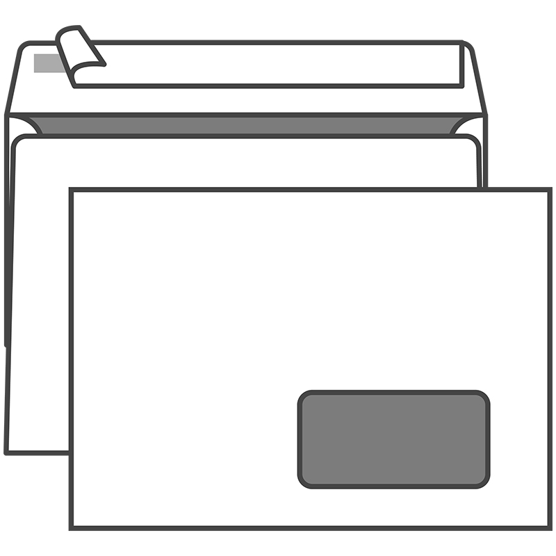Конверт C5, KurtStrip, 162*229мм, б/подсказа, с прав. окном, отр. лента, внутр. запечатка