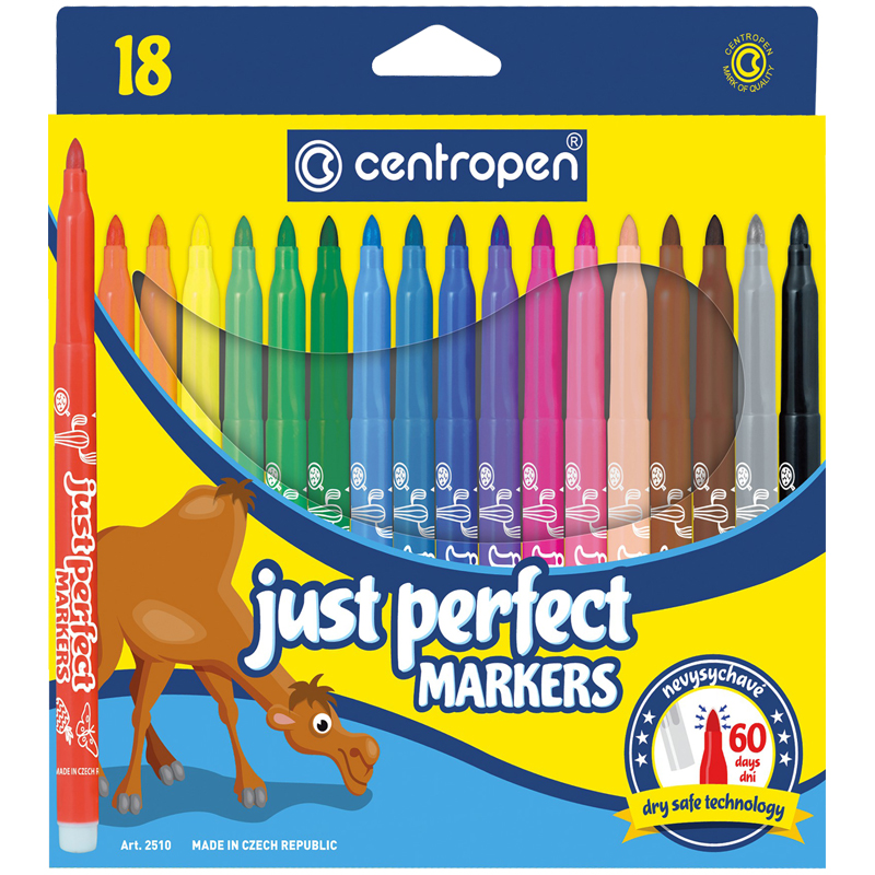 купить Фломастеры Centropen "Just Perfect", 18цв., трехгранные, смываемые, устойч. к высыханию, картон, европодвес в Тамбове