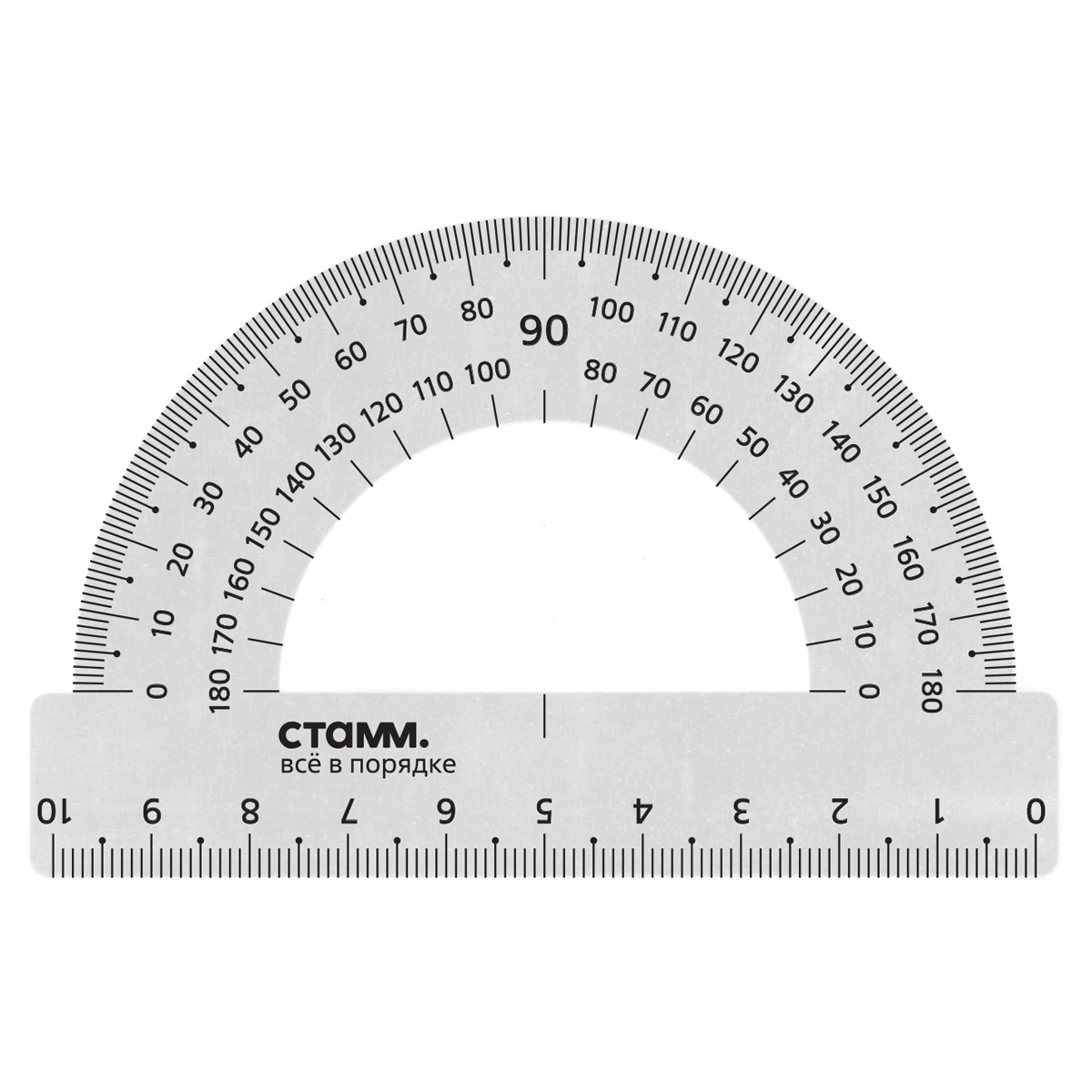 Транспортир 10см, 180° СТАММ, металлический