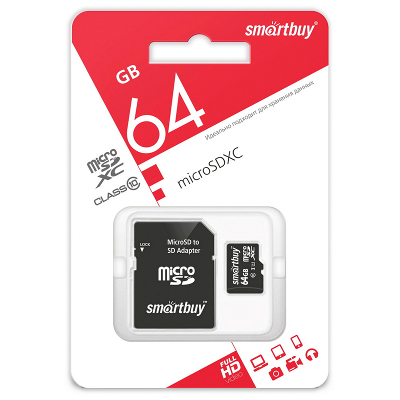     SmartBuy MicroSDHC 64GB, Class 10,   20/ (  SD) (SB64GBSDCL10-01LE)