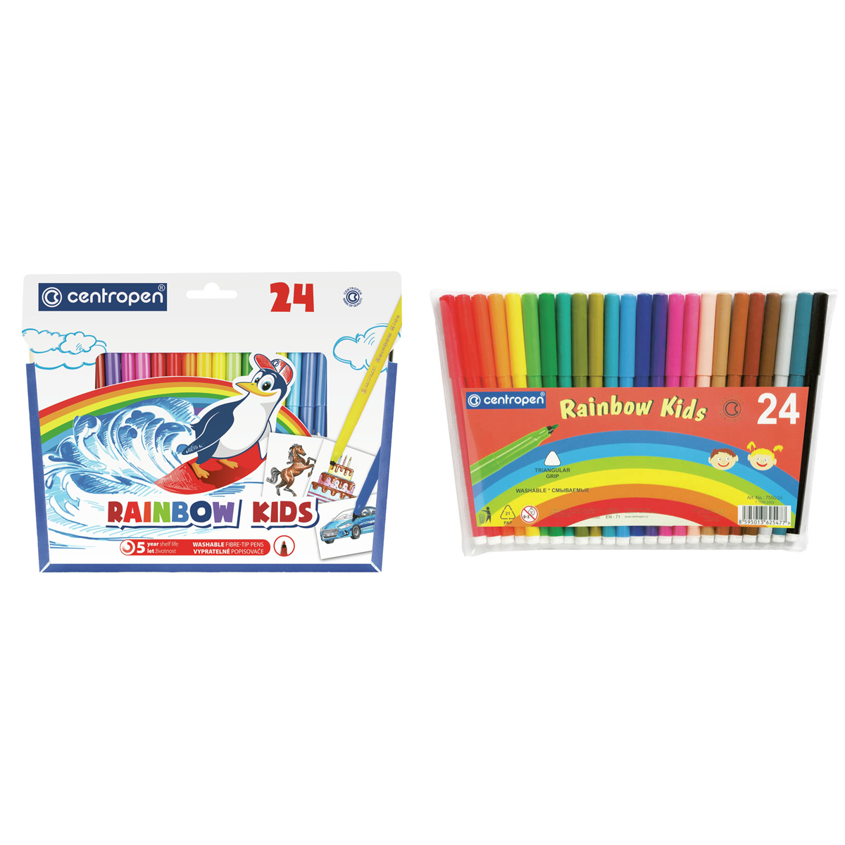 купить Фломастеры Centropen "Rainbow Kids", 24цв., трехгранные, смываемые, ПВХ в Тамбове