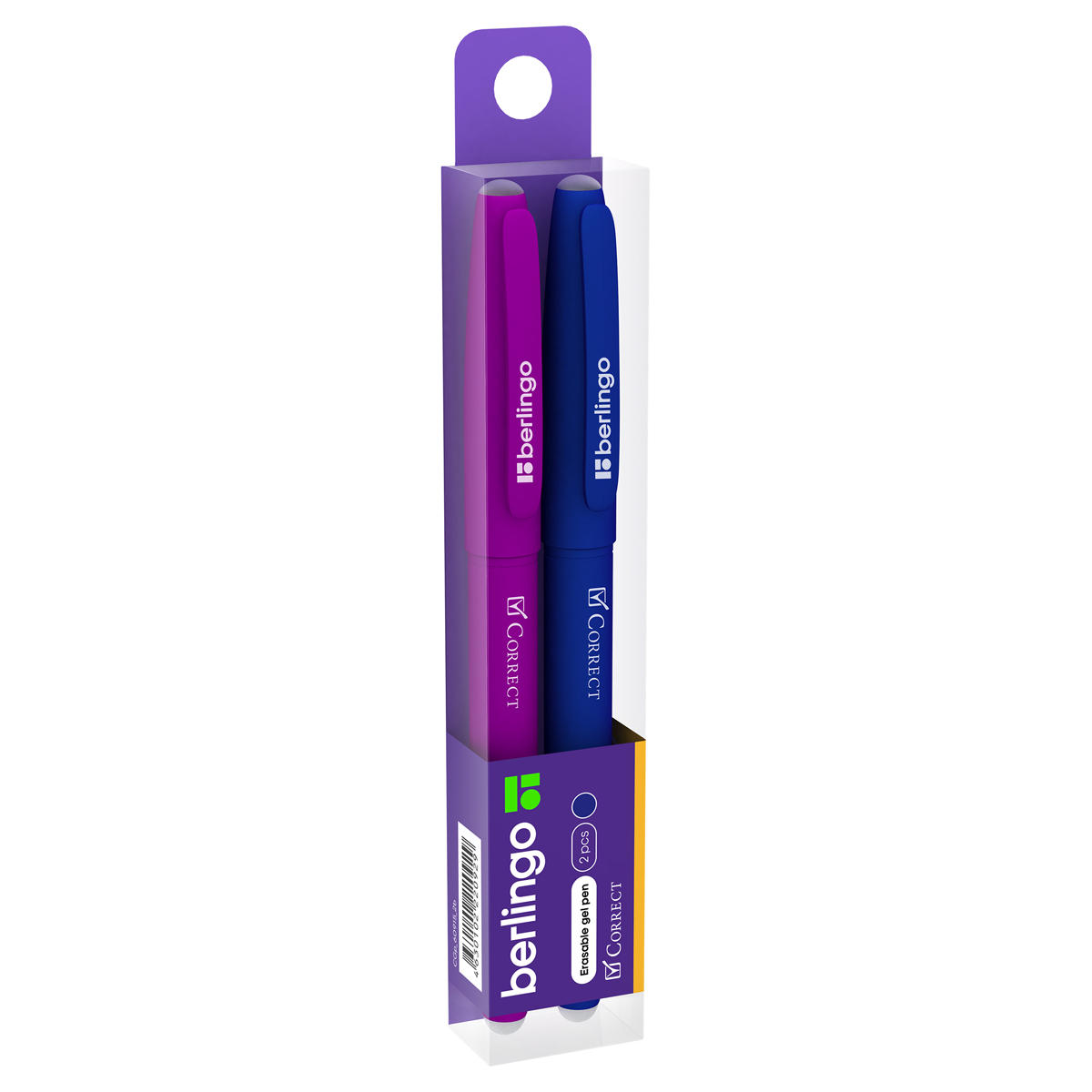 Ручка гелевая стираемая Berlingo "Correct" синяя, 0,6мм, корпус синий+фиолетовый, 2шт
