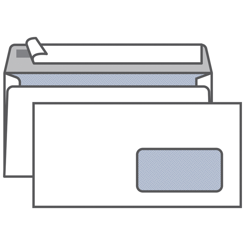 Конверт E65, KurtStrip, 110*220мм, б/подсказа, с прав.окном, отр. лента, внутр. запечатка