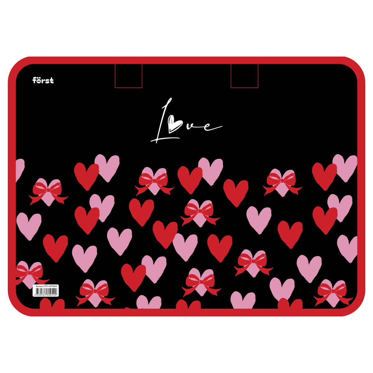 Папка с ручками А4 Först "Сердца", пластик, на молнии, 70мм.
