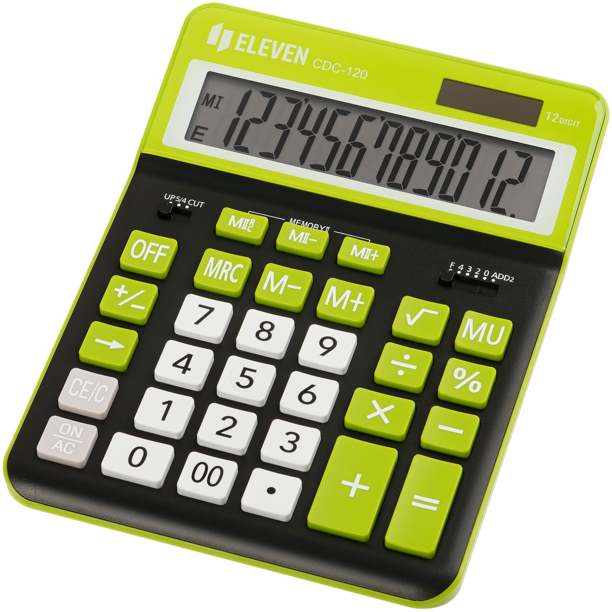 Калькулятор настольный Eleven CDC-120-BK/GN, 12 разрядов, двойное питание, 155*206*38мм, черный/салатовый