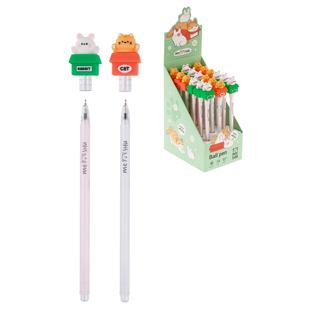 Ручка шариковая MESHU "Friends Box" синяя, 0,7мм, корпус ассорти