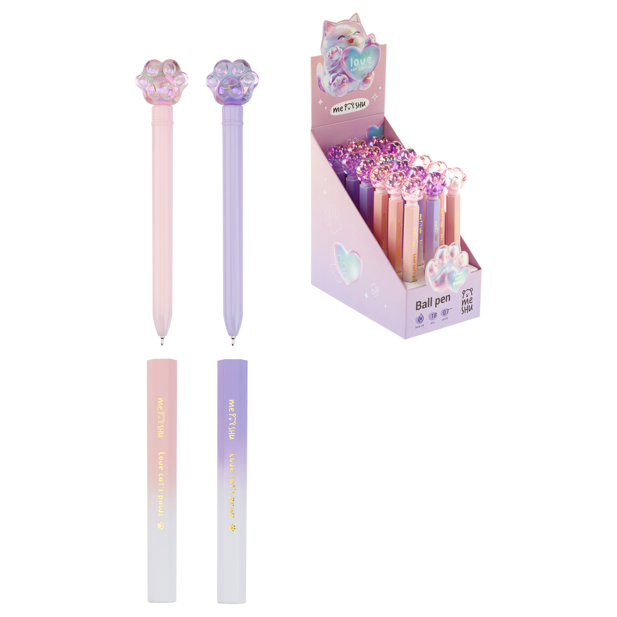Ручка шариковая MESHU "Glossy Paw" синяя, 0,7мм, корпус ассорти