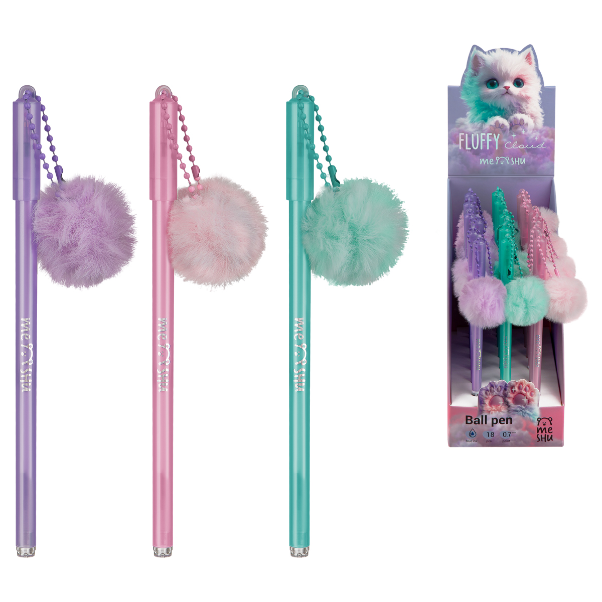 Ручка шариковая MESHU "Fluffy" синяя, 0,7мм, корпус ассорти