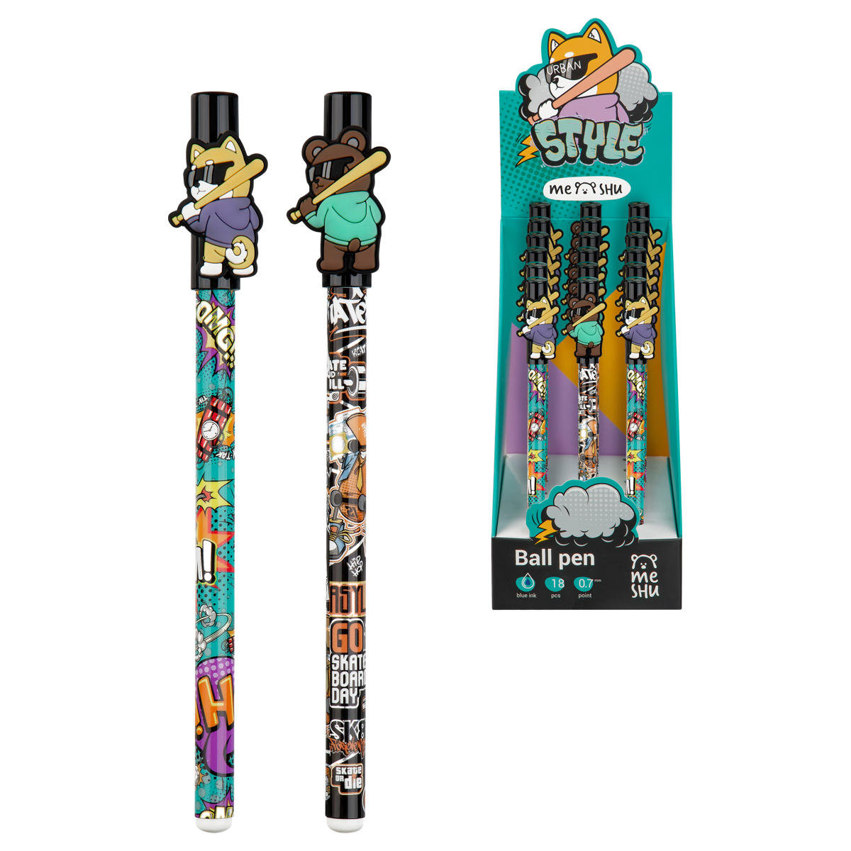 Ручка шариковая MESHU "Cheeky Friends" синяя, 0,7мм, корпус ассорти