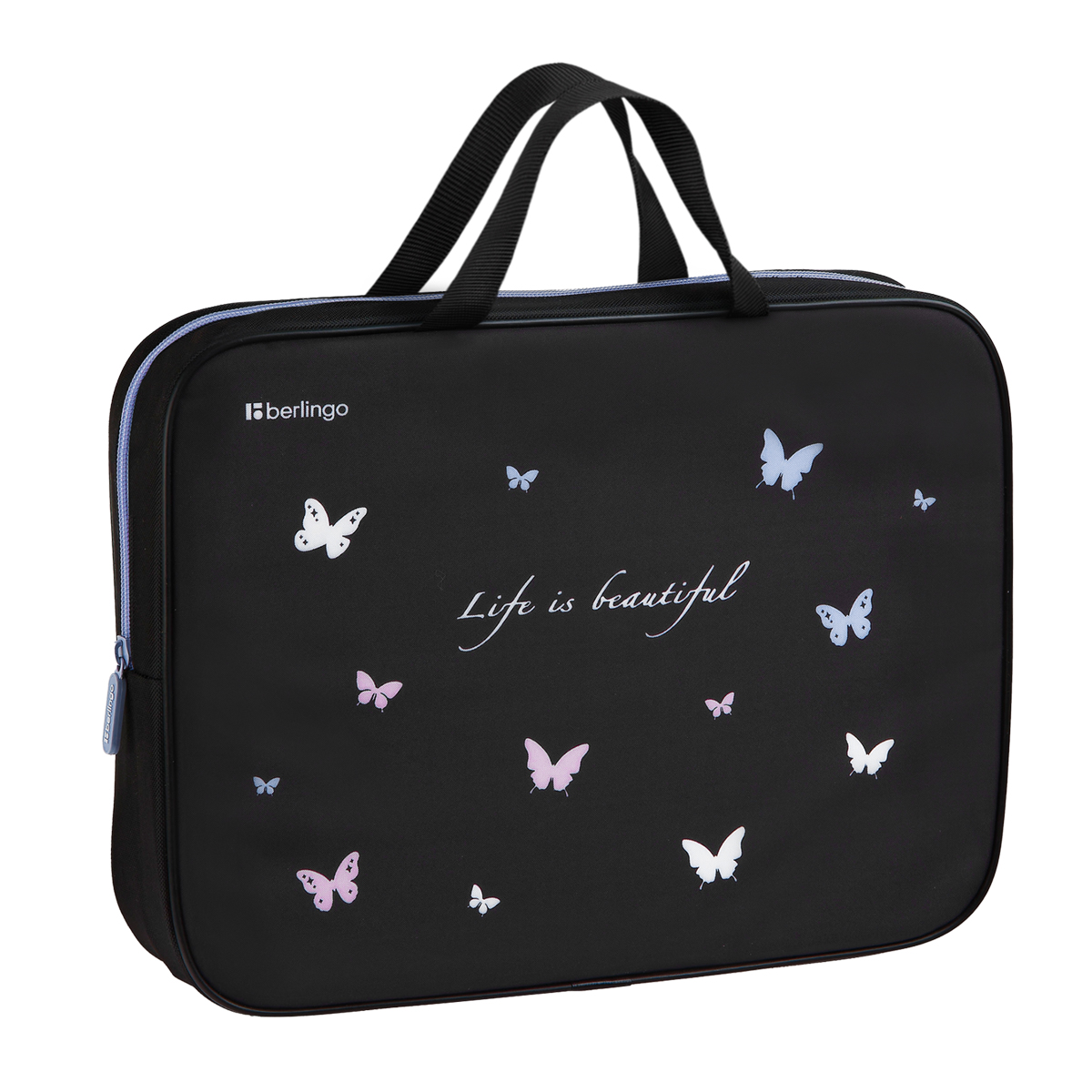 Папка текстильная с ручками 1 отделение, А4 Berlingo "Life is Beautiful", 350*265*75мм, текстиль, на молнии