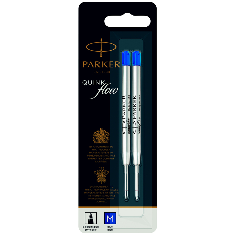 Стержень шариковый объемный Parker "QuinkFlow Ball Point" синий, 98мм, 1,0мм, метал. корпус, 2шт., блистер