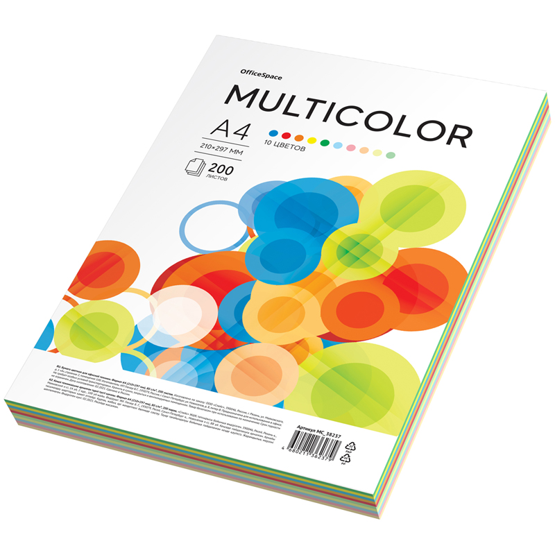 купить Бумага цветная OfficeSpace "Multicolor", А4, 80г/м2, 200л., (10 цветов) в Тамбове