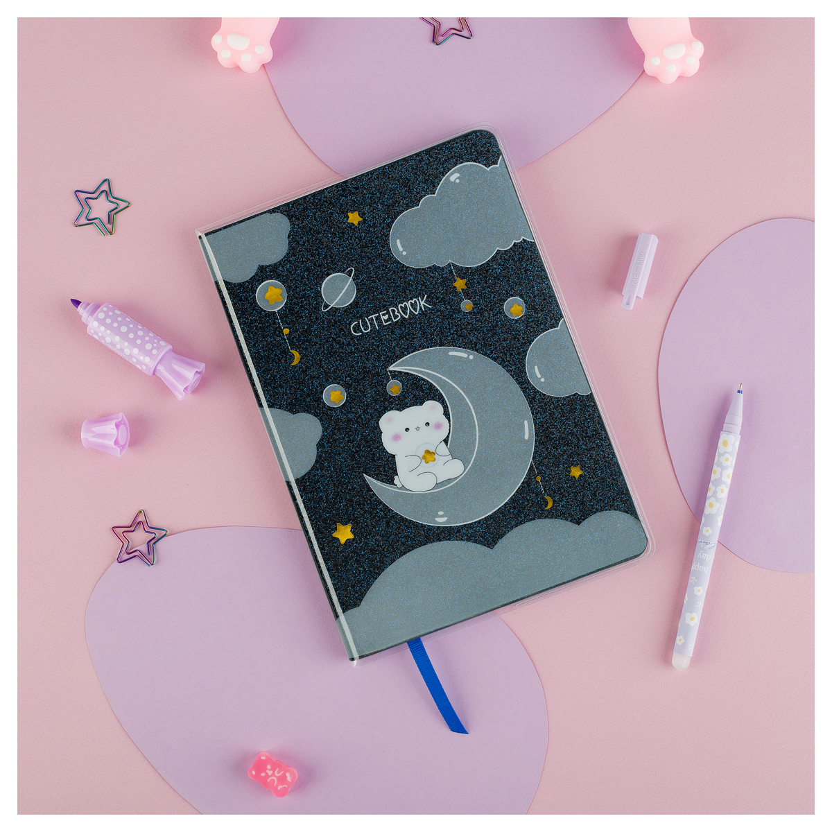 Записная книжка А5 80л., ЛАЙТ, кожзам, MESHU "Cutestar", съемная пластиковая обложка с дизайном, пантон, белила, блок в линию