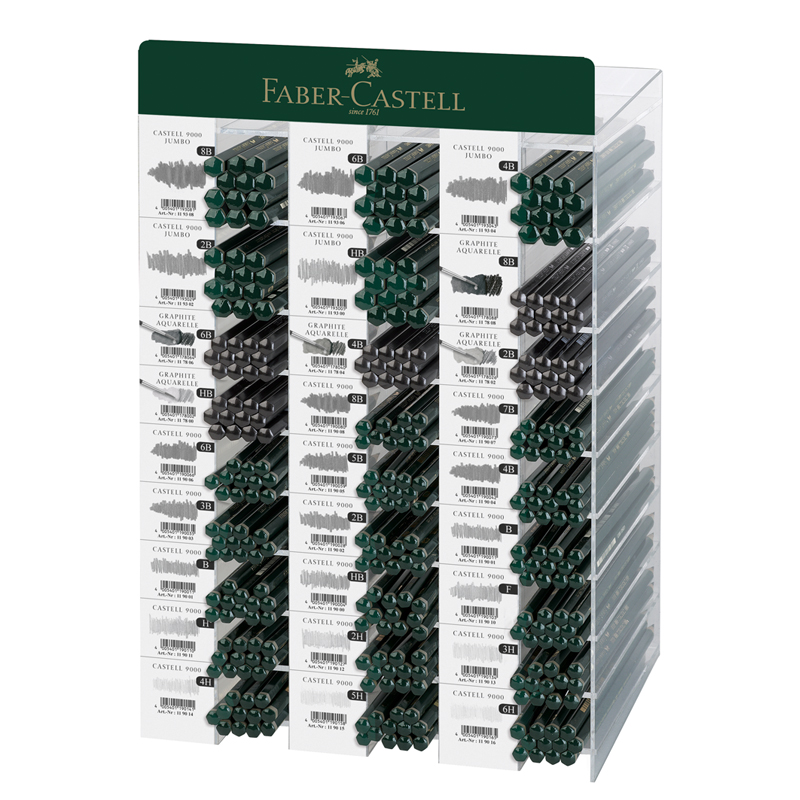 Дисплей c карандашами Faber-Castell "Сastell 9000" 324шт., 8B-6H, ч/г, утолщен ч/г, акварель ч/г