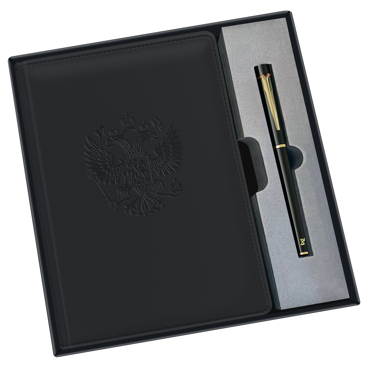 Ежедневник недатированный, А5, 136л., твердый переплет, кожзам, BG "Орел", черный, в подарочной коробке