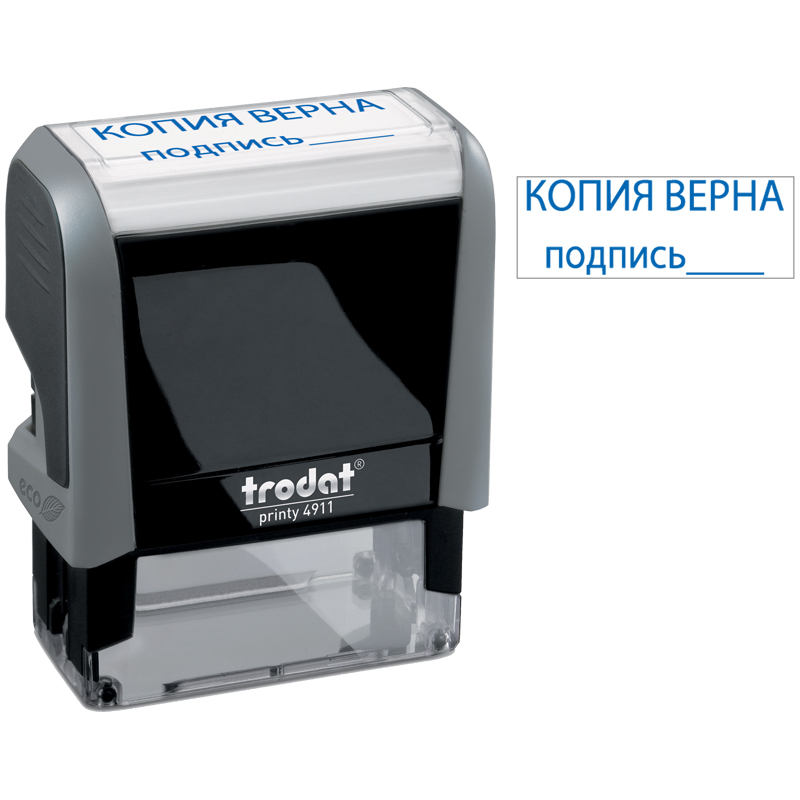 Штамп Trodat "КОПИЯ ВЕРНА, подпись" 4911/DB/L 3.42, 38*14мм, синий (54194)